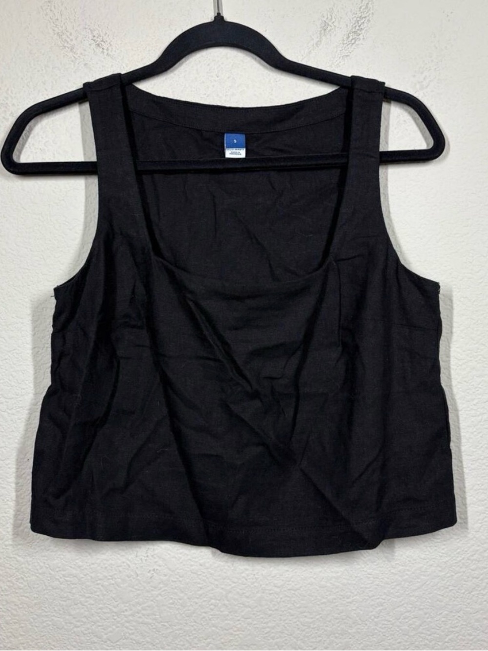 Old Navy Womens Small Sleeveless Linen Blend Crop Top Black Square Neckline